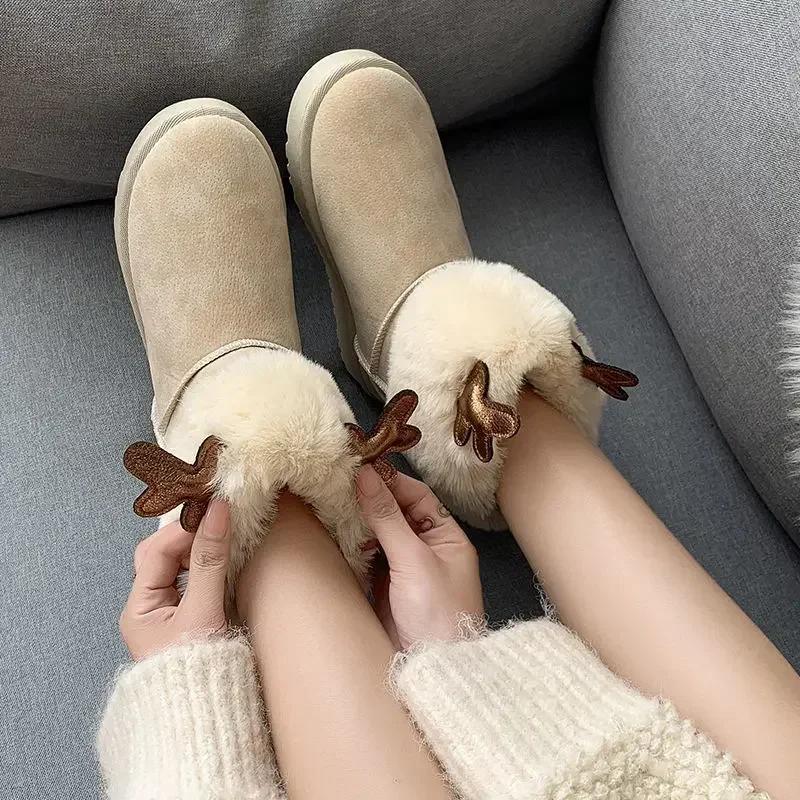 Schuhe für Frauen Kawaii Große Größe Warme Damen Schneestiefel Niedlich Elegant Mit Mittelhohen Absätzen Winter-Schuhwerk Im Angebot Gepolstert 39