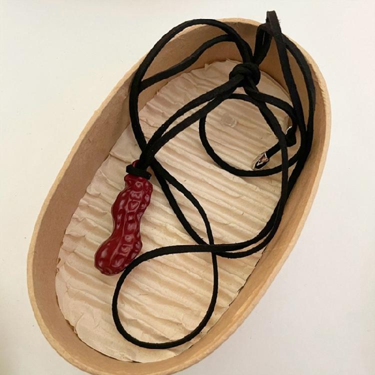 Sophisticated Peanut Necklace Featuring Black Cord Statement Jewelry Trendy Necklace Alloy Texture for Various Occasions