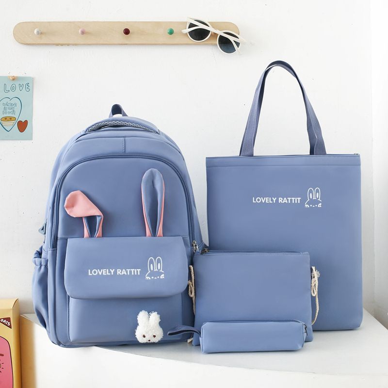 Pink Rabbit Ears Cute Schoolbag Nylon Waterproof Backpack  Lightweight Girls Elementary School Students Backpacks Pencil Case Set