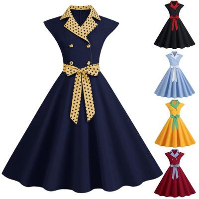 Women's Polka Dot Suit Collar Casual Slimming Dress with Belt
