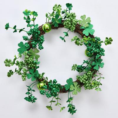 Irish Festival Wreath Bow Green Clover Wreath St Patrick'S Day Decorative Door Hanging