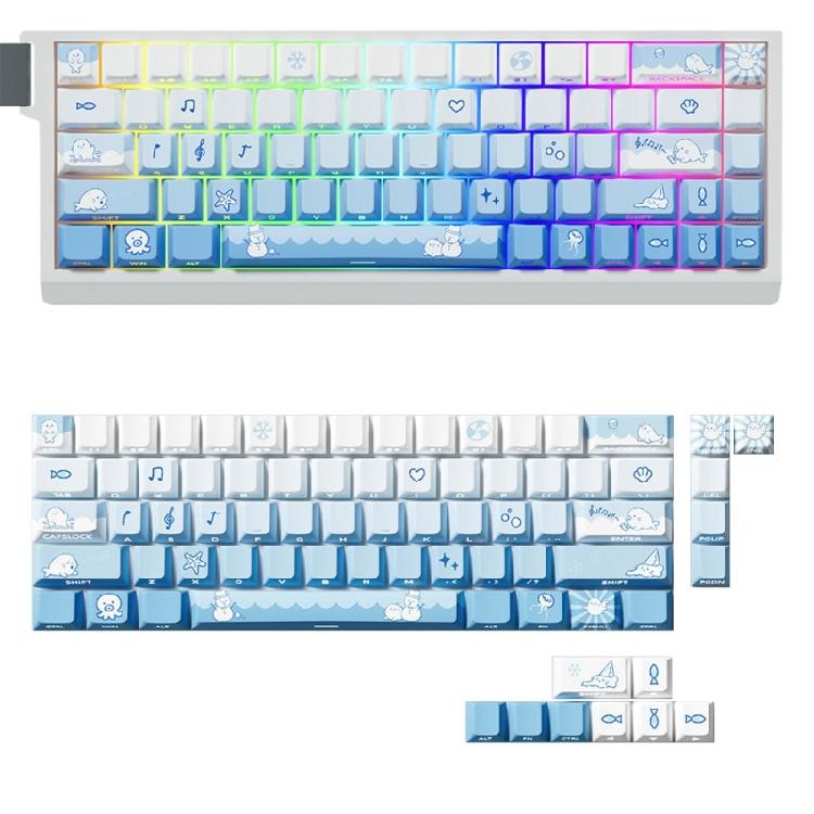 Snow Seal Theme Keycaps PBT 74 Key Set Original Height Side Printed Translucent for 60 61 65 67 Mechanical Keyboards