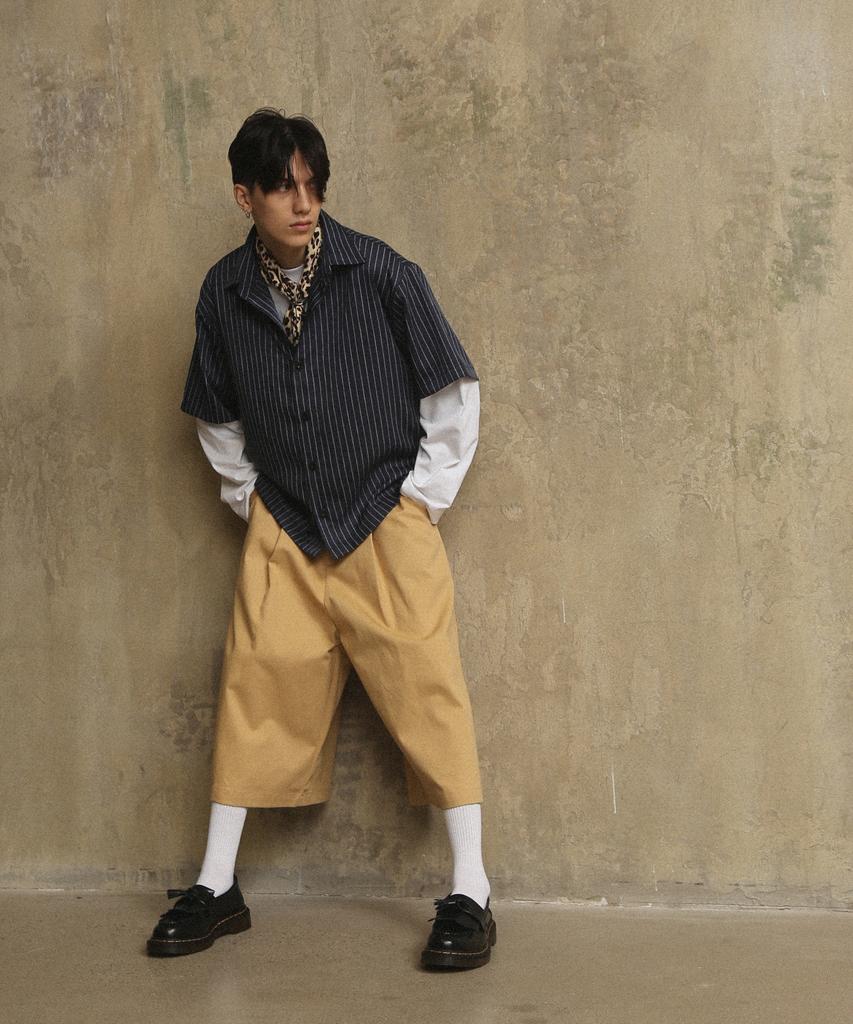 ROCKPSYCHO Crop Pinstripe Shirt - Navy