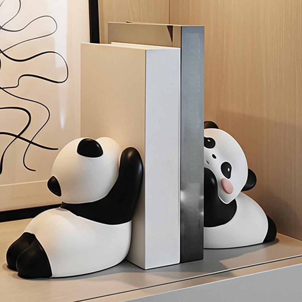 2pcs Cute Panda Bookends Resin Animal Book Ends For Shelves Desk, Home Office Library Decor, Desktop Bookshelf Organizer