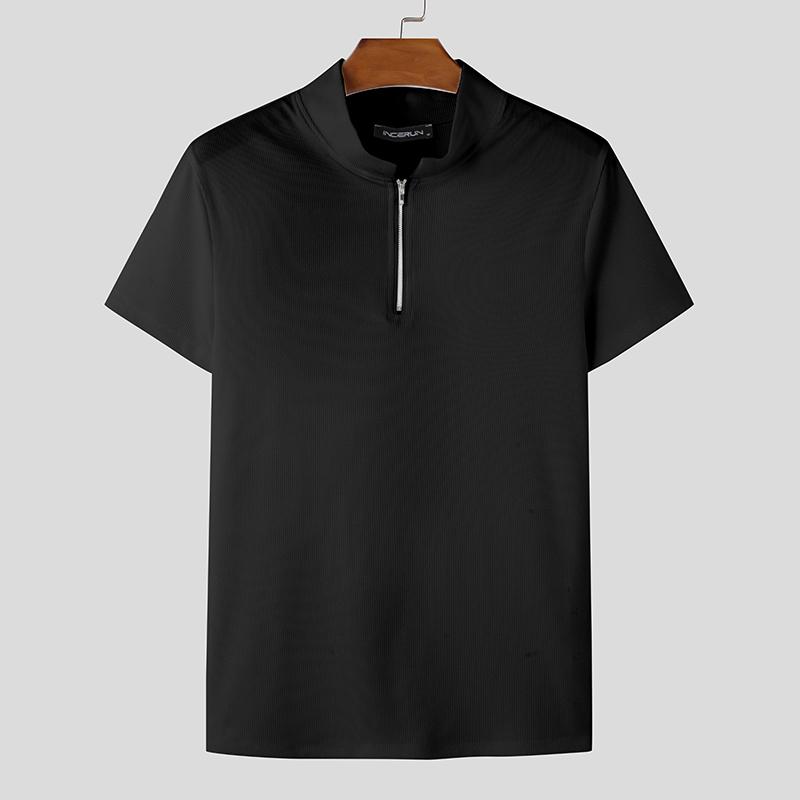 

INCERUN летние футболки мужские с коротким рукавом на молнии с лацканами, однотонные топы L