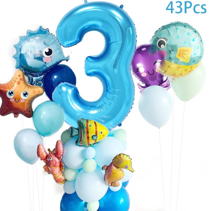 1-9 ani sub mare Balon cu animale de mare Decor de petrecere cu sirenă Baloane cu stele de mare Happy 1 2 3 ani Decor pentru ziua de naștere Lumea oceanului Baby Shower