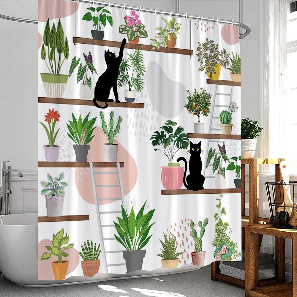 Mexican Style Shower Curtains Cartoon Tropical Plants Cactus Bathroom Decor Polyester Fabric Bath Curtain with Hooks Washable