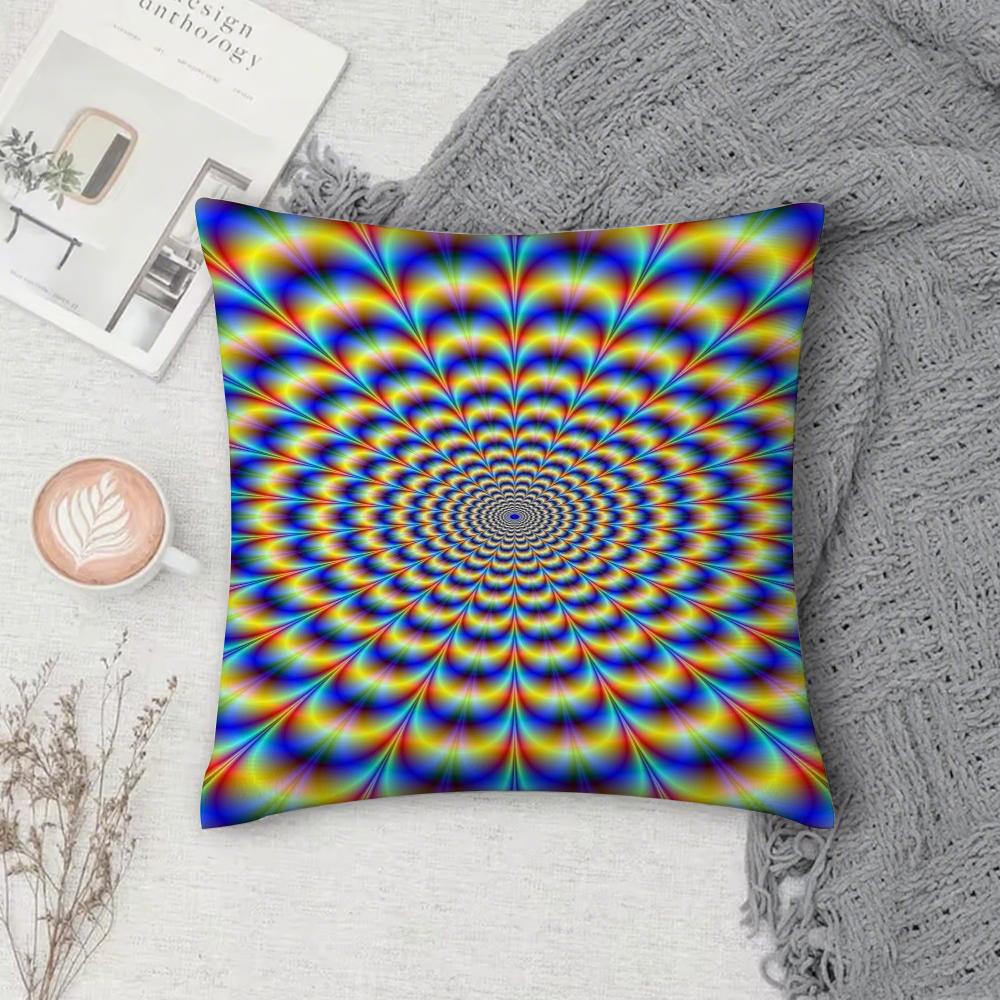 Spiral Psychedelic Pillow Case Square Pillowcase Double-Sided Printing Short Plush Sofa Cushion Cover Bedroom Bedside