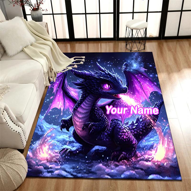 1PC Custom Name Purple Dragon Fantasy Theme Floor Mat Ideal for Living Room, Game Rooms, Office, Bedroom, Office Floor Mat , Floor Mats for Home