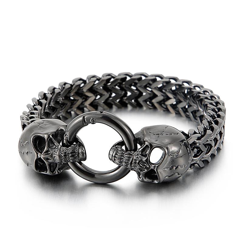 Punk Stainless Steel Skull Charm Bracelet for Men Shiny Mesh Chain Bangle Man Jewelry Vintage Accessory Personalized Gift