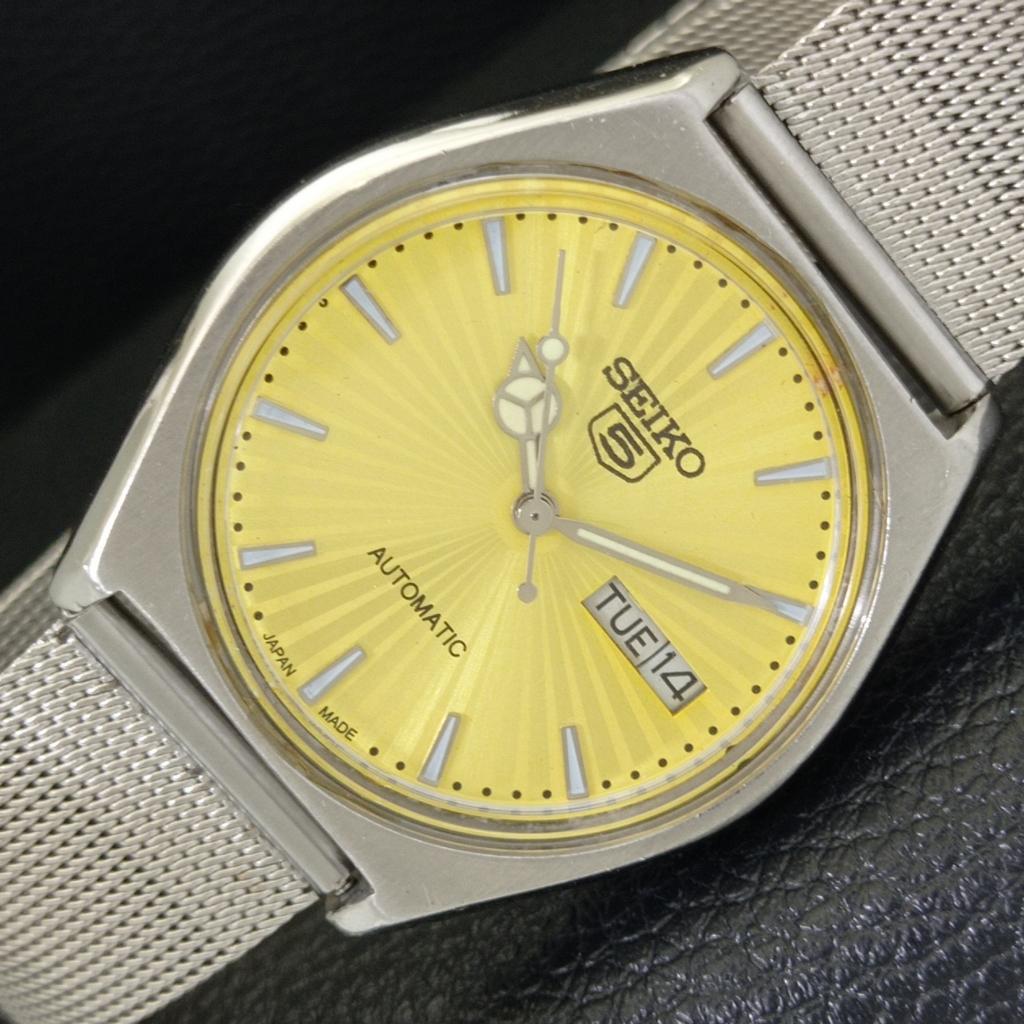 VINTAGE SEIKO 5 AUTOMATIC JAPAN 6309A MENS GOLDEN COLOR DIAL WATCH A701332-5 R206a-a701332