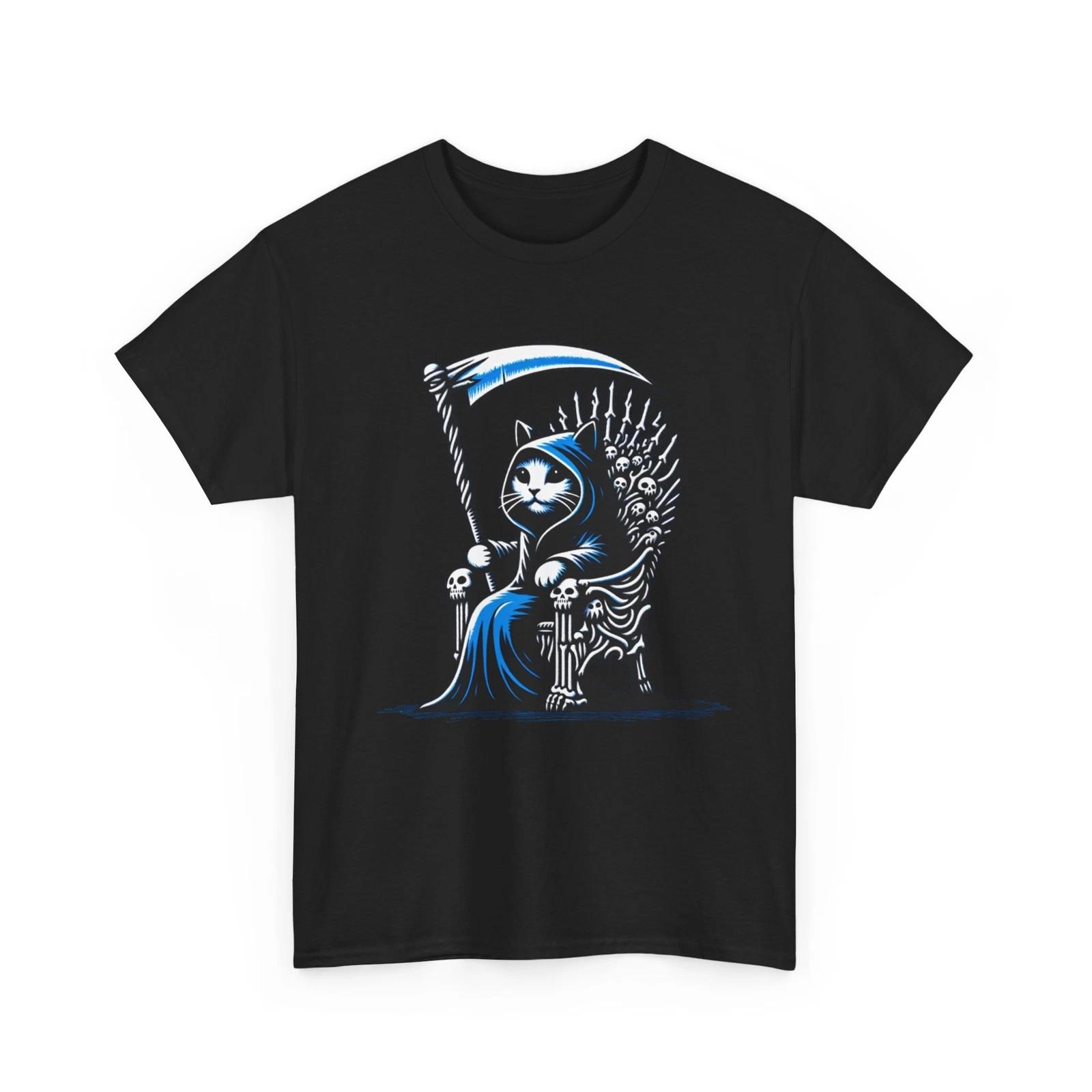Unisex Adult T Shirt Cat Grim Reaper Bone Throne Halloween Death Metal Pet Tee S