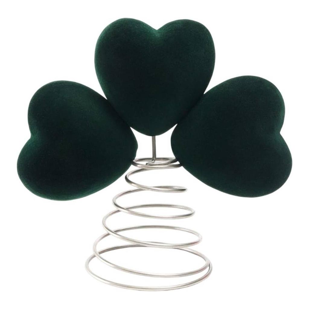 St Patricks Day Tree Topper Green Heart-Clover Tree Ornaments with Metal Base Holidays Ornament for Holiday Party Decor