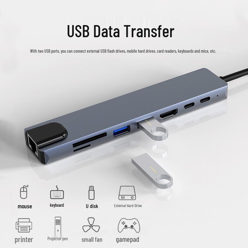 8-in-1 Expansion Dock for Apple Laptops: Multi-Port Hub with USB, Network, Type-C, and Card Reader Support