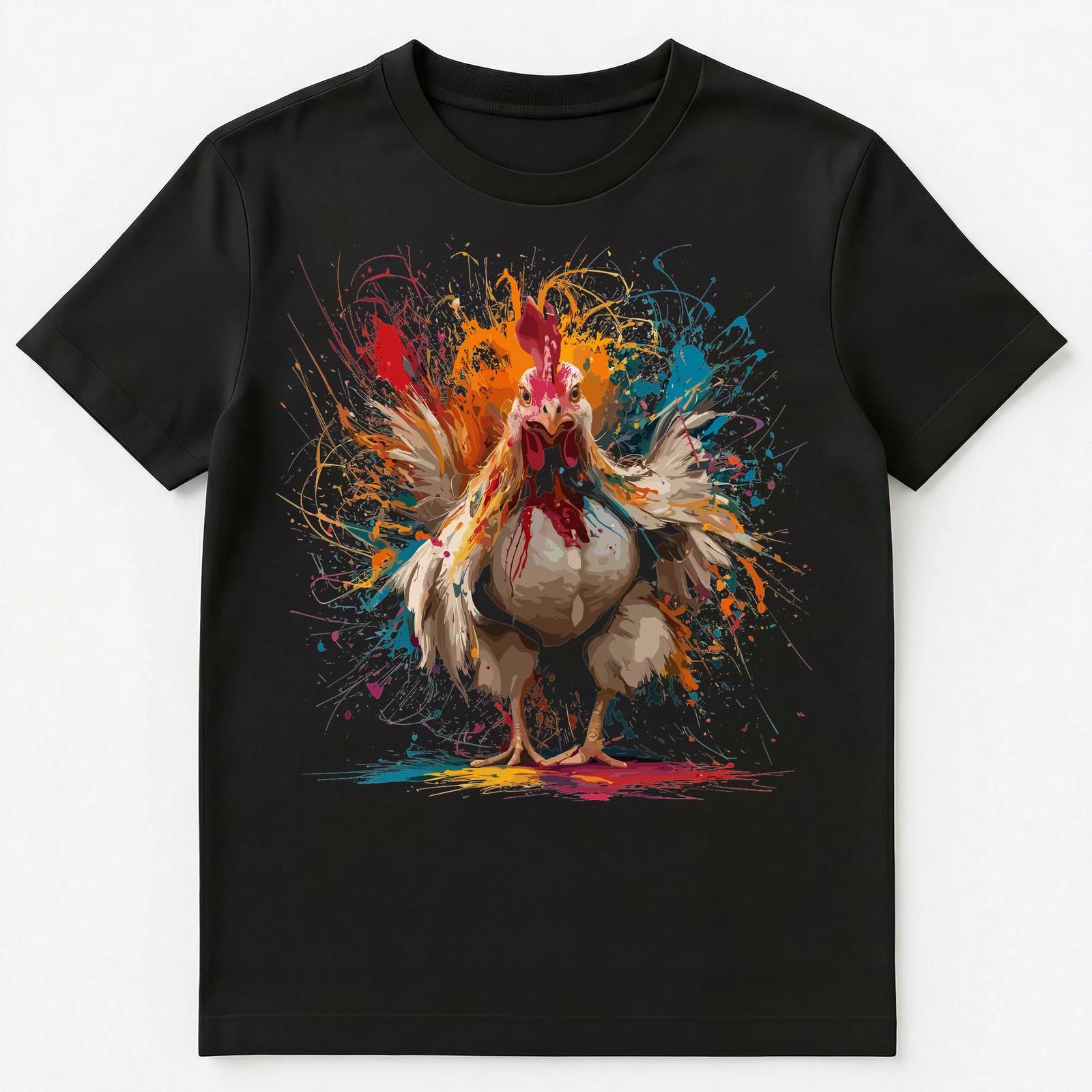 Colorful Paint Splash Chicken Art Graphic Unisex T-Shirt S