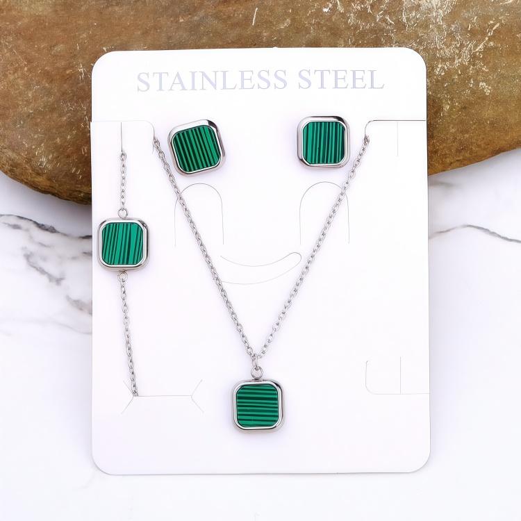 Stainless Steel 18k Gold Plated Tarnish Free Square Shell Necklace Earrings Bracelet Set for Women Wedding Party Jewlery Suit