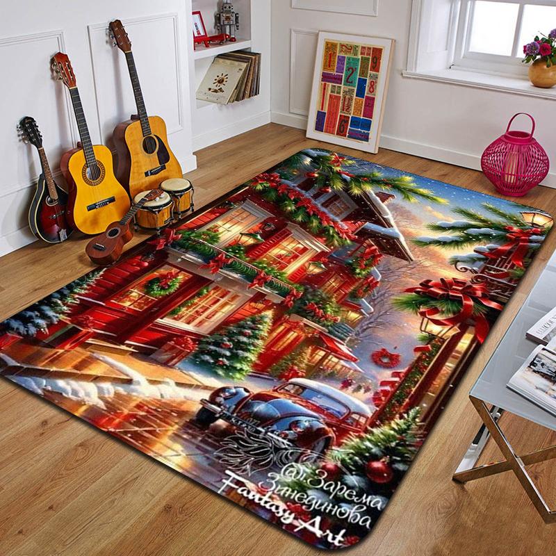 C-Weihnachten Bedruckter Teppich Eingang Fußmatte Wohnzimmer Schlafzimmer Badezimmer Rutschfester Teppich Heimdekorative Fußmatte Neujahrsgeschenk