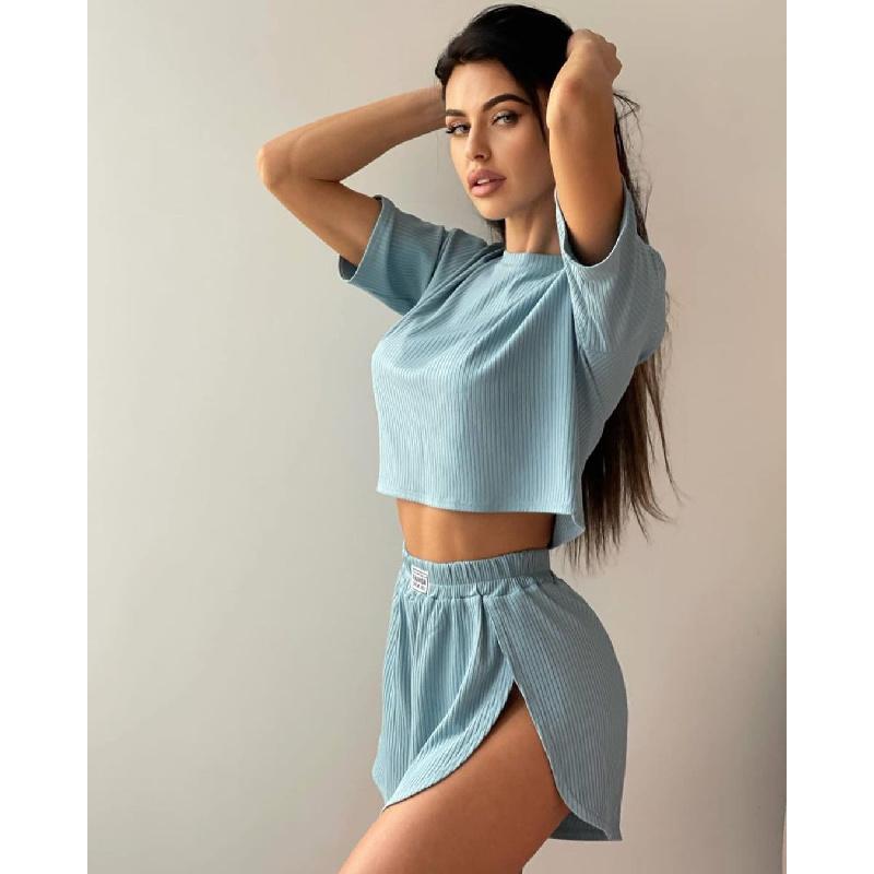 2026 Spring/Summer Women's Fashion Short Round Neck T-Shirt Top and Shorts Two-Piece Set