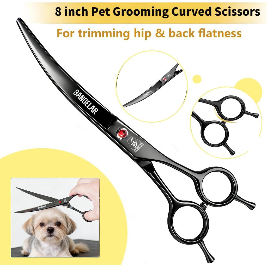 SANGELAR Conjunto de tesouras para animais de estimação, 8 polegadas, profissional, para animais de estimação, casa, cachorro grande, tesoura de lã, tesoura grande para animais de estimação, conjunto de ferramentas