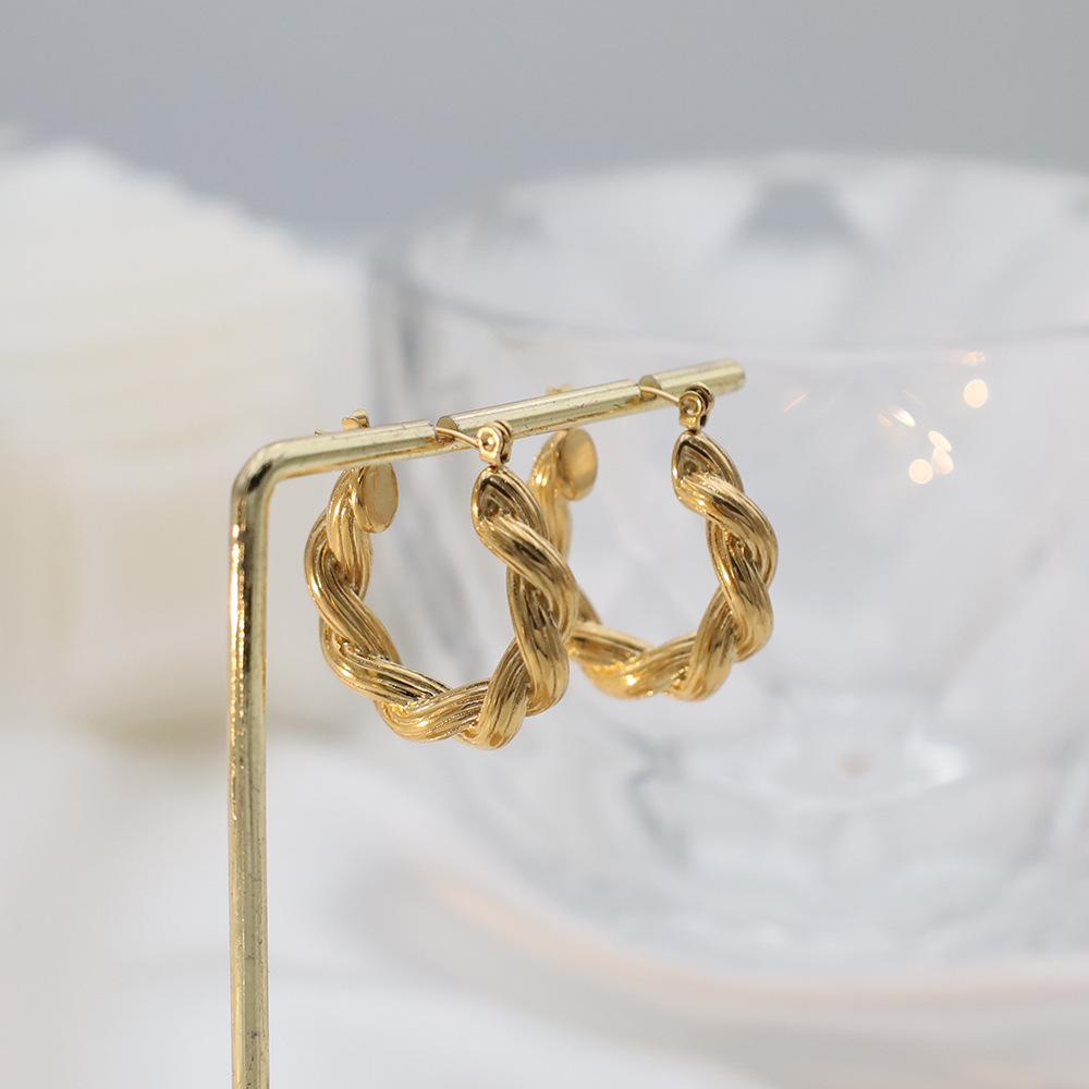 18K Gold Personalized Twist Earrings Women'S Light Luxury Titanium Steel Ear Jewelry High-End Niche