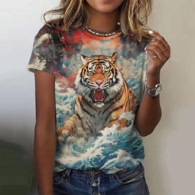 Summer 3d Printed Animal Pattern Women's Top Street Fashion Loose Round Neck Short Sleeved Casual Oversized T-Shirt
