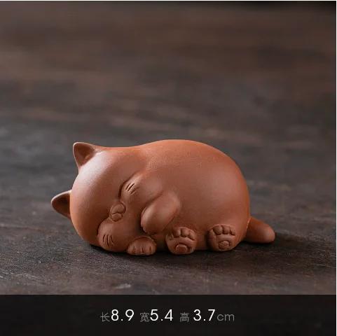 Lucky Bell Cat Tea Pet - Handmade Purple Sand Kitten Statue, Cute Office & Home Decoration, Chinese Style Gift