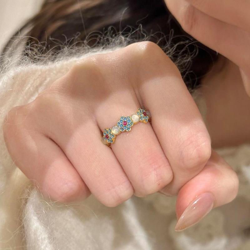 

Кольцо-цветок из циркона с капающим маслом, новое китайское нишевое кольцо на указательный палец, легкая роскошь, универсальное, темпераментное ювелирное изделие