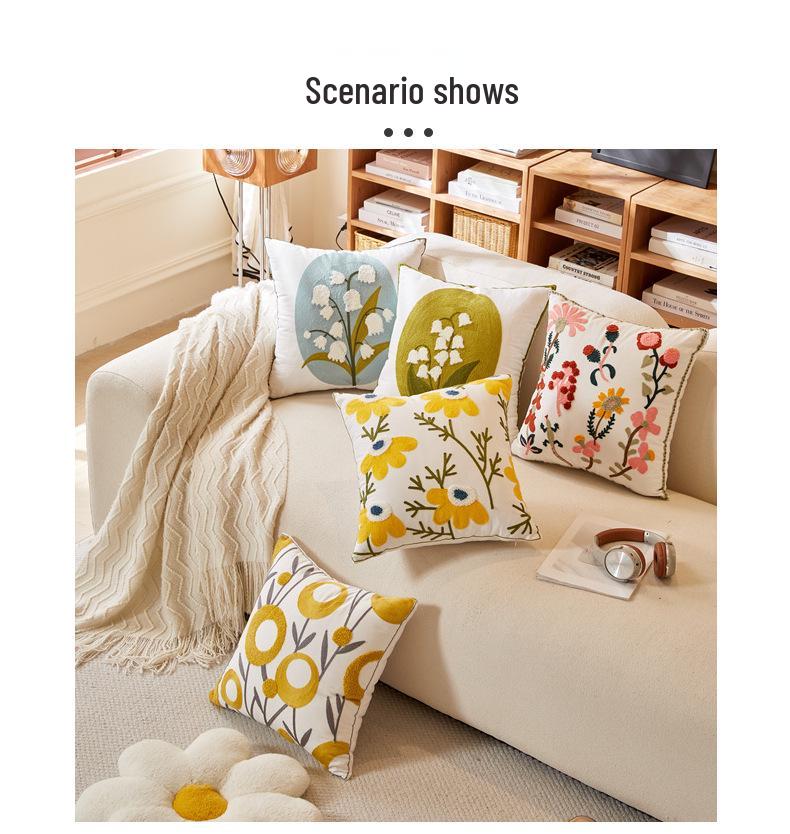 Luxuriöses pastoral gesticktes Gänseblümchen-Kissenbezug - Helles Wohnzimmer Sofa Kissen