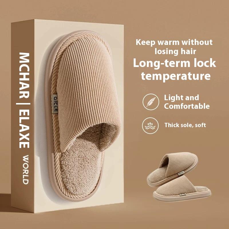 Women Fleece Lined Slippers Warm Indoor House Shoes Non Slip EVA Sole Couple Home Comfortable Winter Cotton Shoes