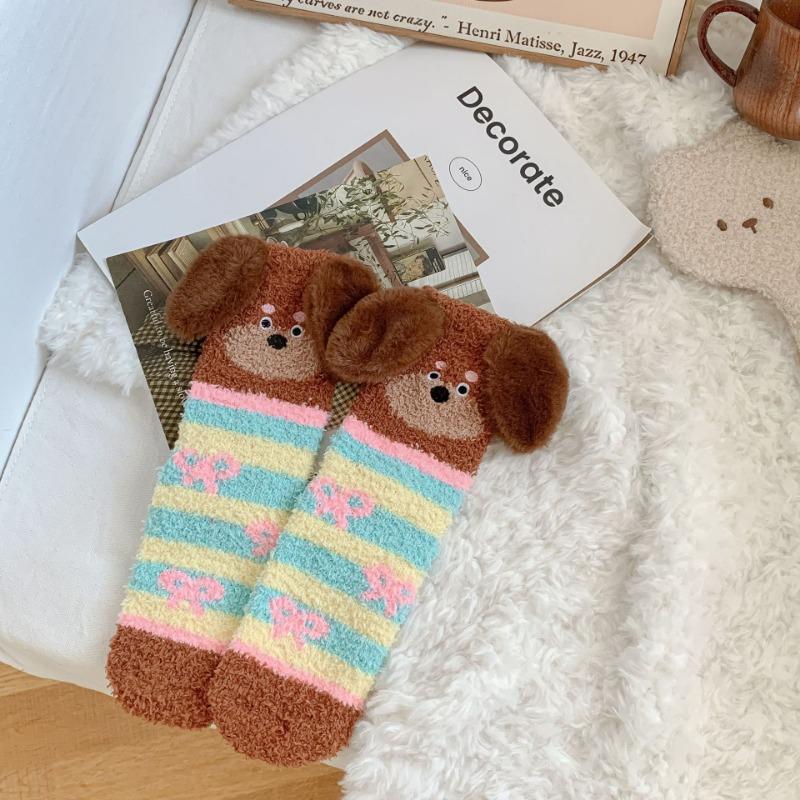Damen Herbst Neu Cartoon Dackel Boden Schlafen Mid-Calf Socken