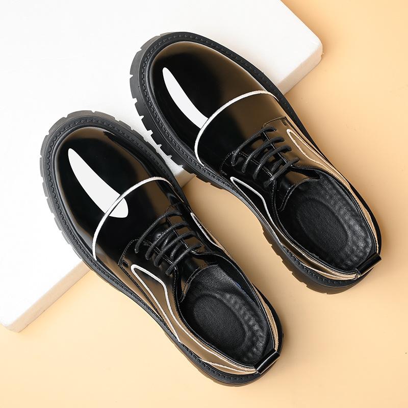 Leather Shoes Men's Casual British Platform Big Head Leather Shoes Fashion Trend Bright Leather Hairdresser Business Men's Shoes