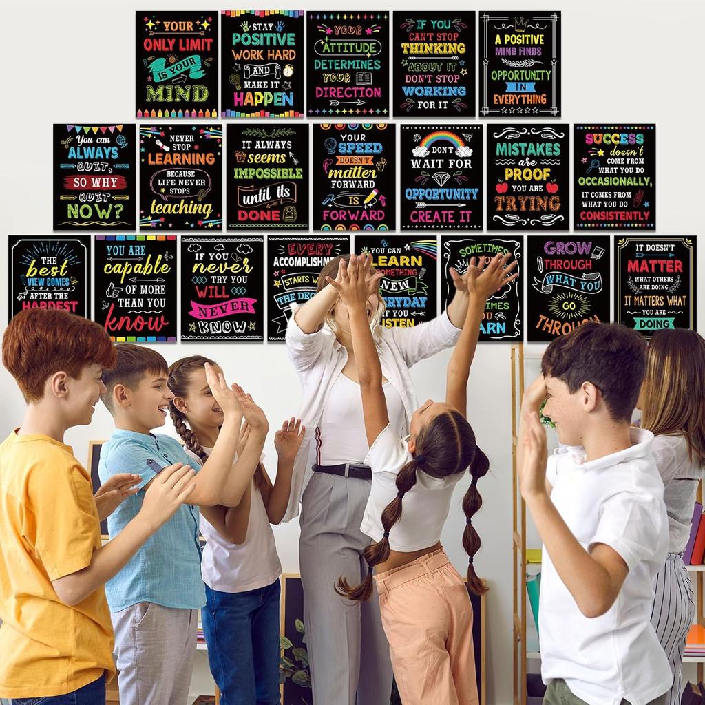 Pajean 20 Pcs Motivational Posters Classroom Growth Mindset Poster pirational Wall Decor Encouraging Quotes Bulletin Boards Positive Wall Art Print