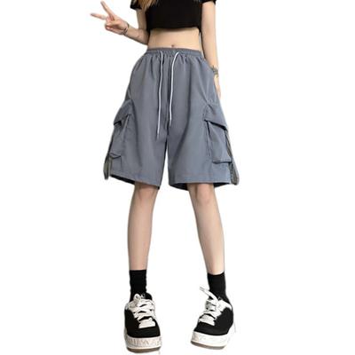 Shorts Elastic High Waist Adjustable Drawstring Casual Shorts Multi Pockets Wide Leg Quick Drying