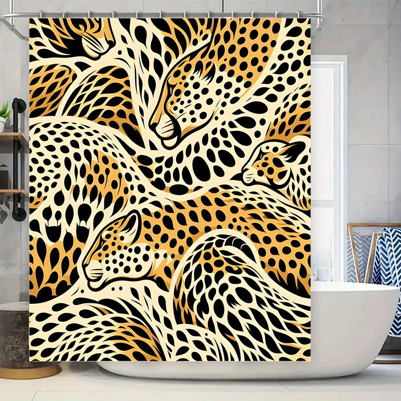 

Leopard Print Shower Curtain Bathroom Decor Waterproof Fabric Home Bath Accessories Animal Pattern Design, Black Gold Color Sche W60H190(CM)-1 Pcs