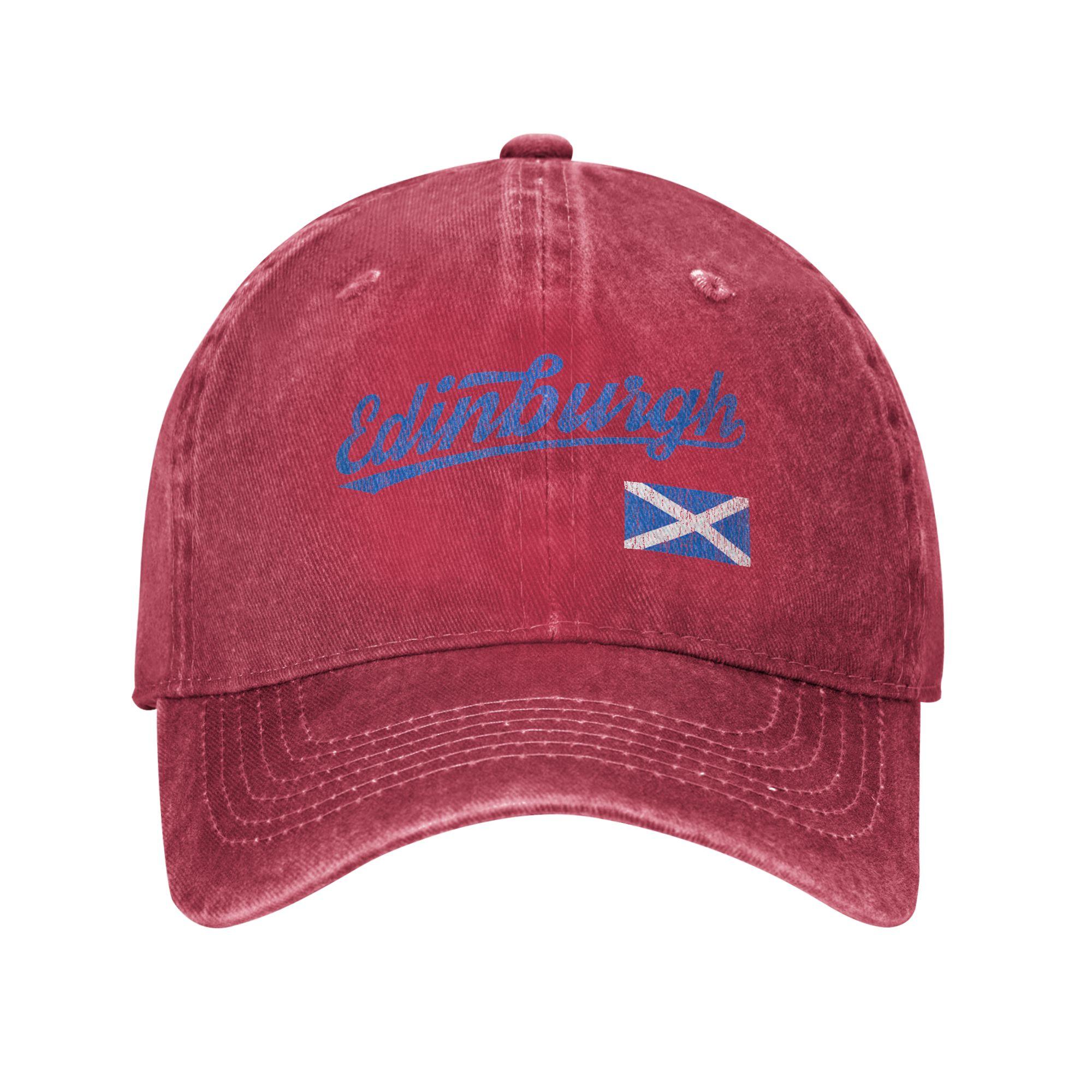 Edinburgh Scotland United Kingdom Unisex Style Unstructured Baseball Cap Uk Flag Distressed Denim Hat Adjustable Fit Sun Cap Adjustable