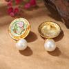 Monet's Garden Medieval Pearl Enamel Earrings for Women
