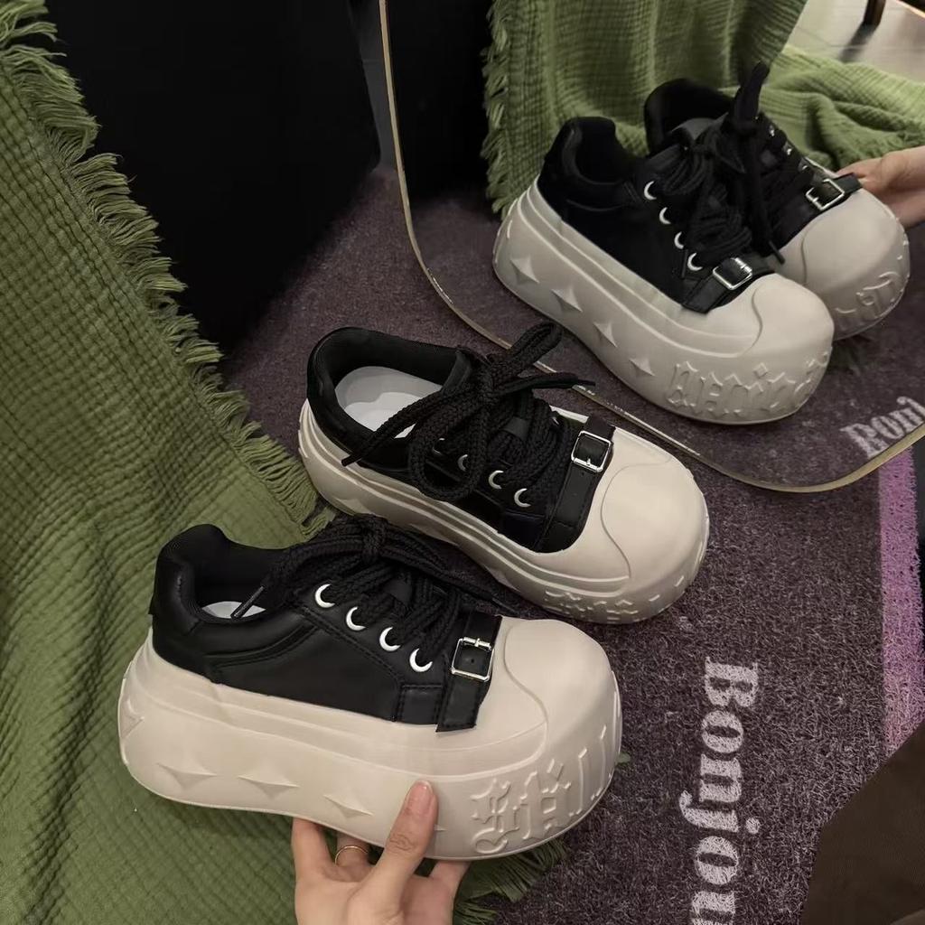 7CM thick-soled big-head casual shoes children's autumn 2026 new height-increasing muffin board shoes bread shoes