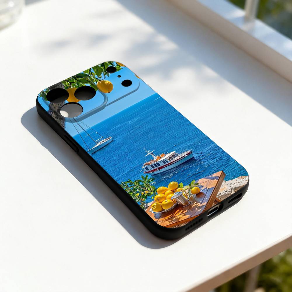 

Амальфитанское побережье Лимон Море Океан Для iPhone 17,16,15,14,13,12,11,Pro,Max,Plus,E,SE4,Air,Mini Черный Мягкий Чехол для Телефона iPhone12mini