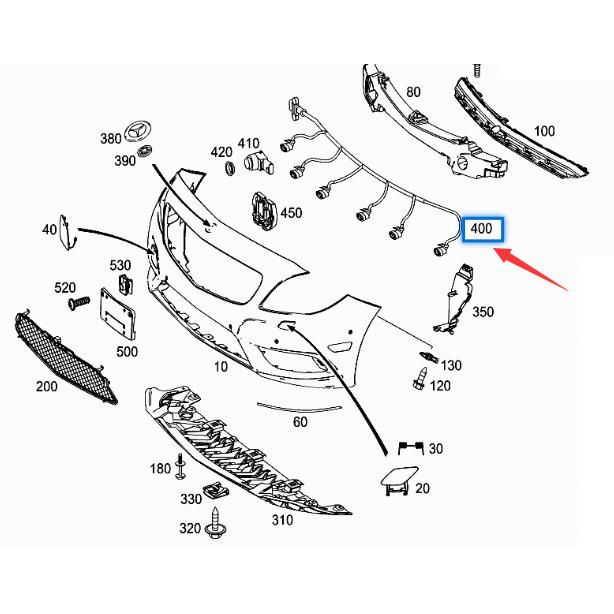 Mercedes-Benz B-Class W246 Front Bumper Parking Sensor Wiring Harness
