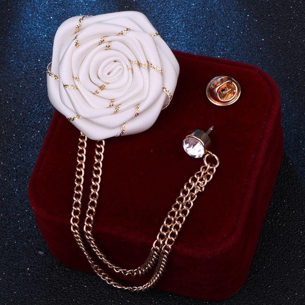 Korean Handmade Men Fabric Rose Ribbon Flower Tassel Pin Lapel Pin Suit Brooches Brooch