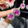 2025 Starry Sky Cutting Rose Red Zircon Large Carat Luxury Full Diamond Jewelry Women's Daily Banquet Three Piece Set