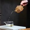 Hexagonal Sea View Yixing Zisha Teapot with Dragon Bone Gold Sand 