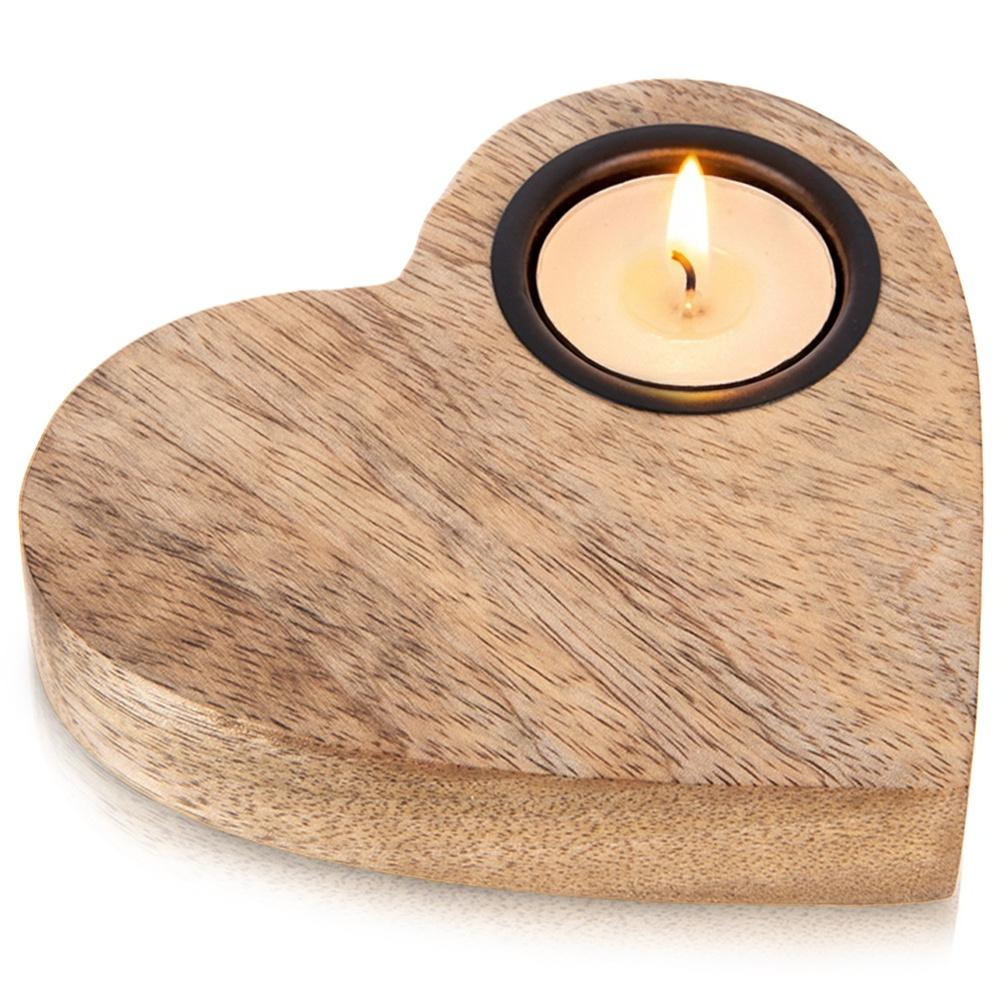 Świecznik Drewniany Stojak Podstawka Świeczkę Tealight Stół Serce 13 Cm
