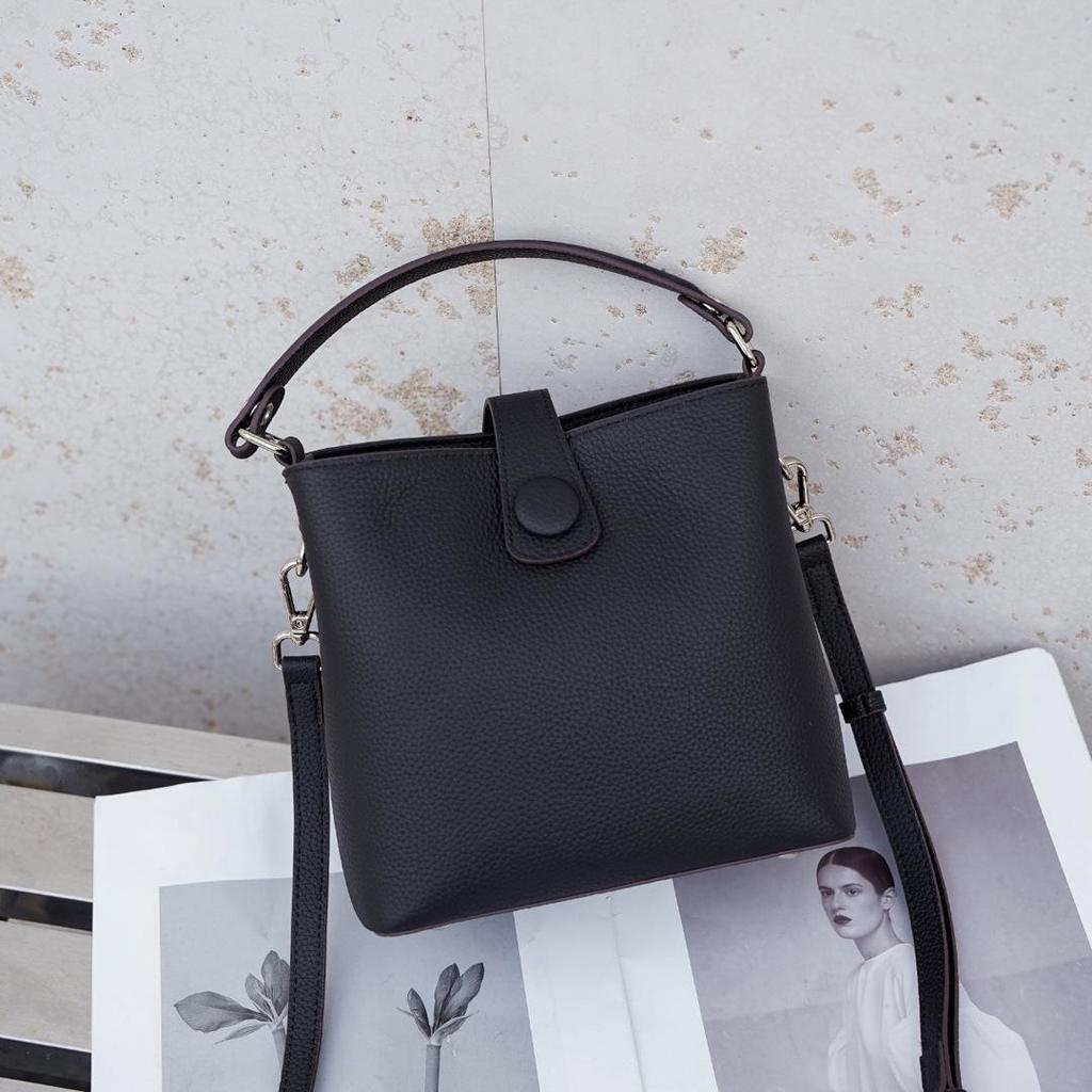 Women's Genuine Leather Bucket Bag - High-End Cowhide Crossbody & Shoulder Bag for Autumn 2025
