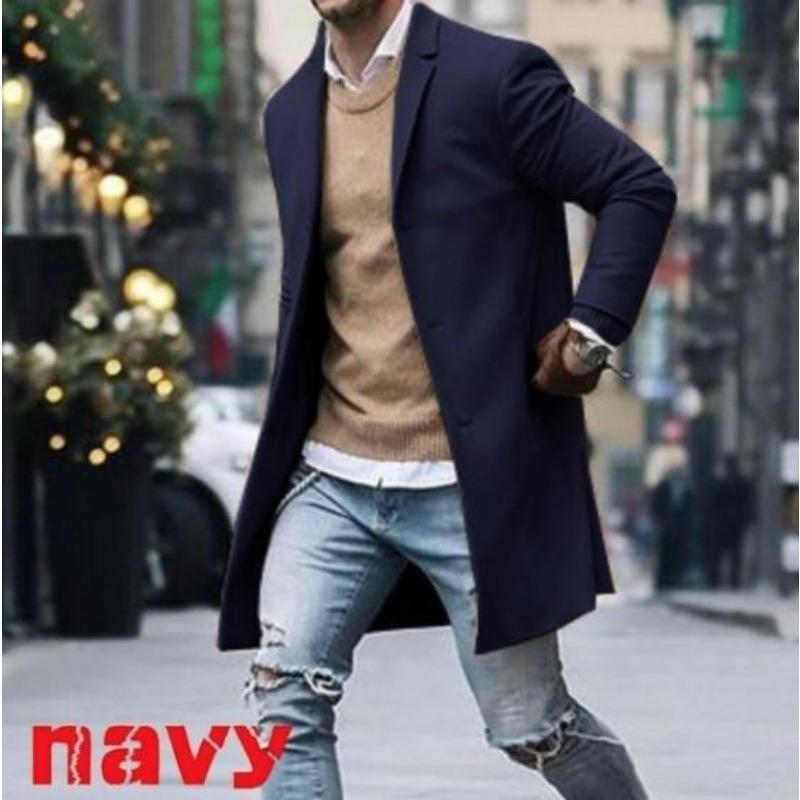 Cappotto monopetto di lana di media e lunga lunghezza da uomo, tinta unita, autunno e inverno, vestibilità attillata, taglia grande