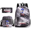 Backpack Sonic Student School Bag Cartoon Backpack Shoulder Bag Pencil Case Three-Piece Set