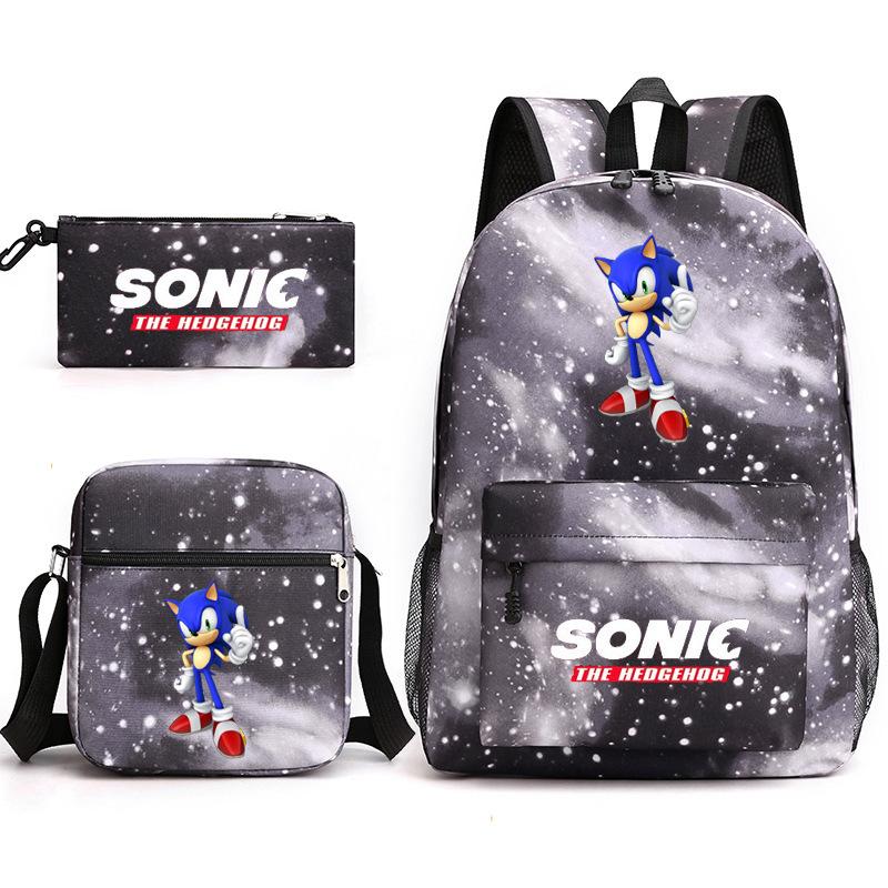 Backpack Sonic Student School Bag Cartoon Backpack Shoulder Bag Pencil Case Three-Piece Set