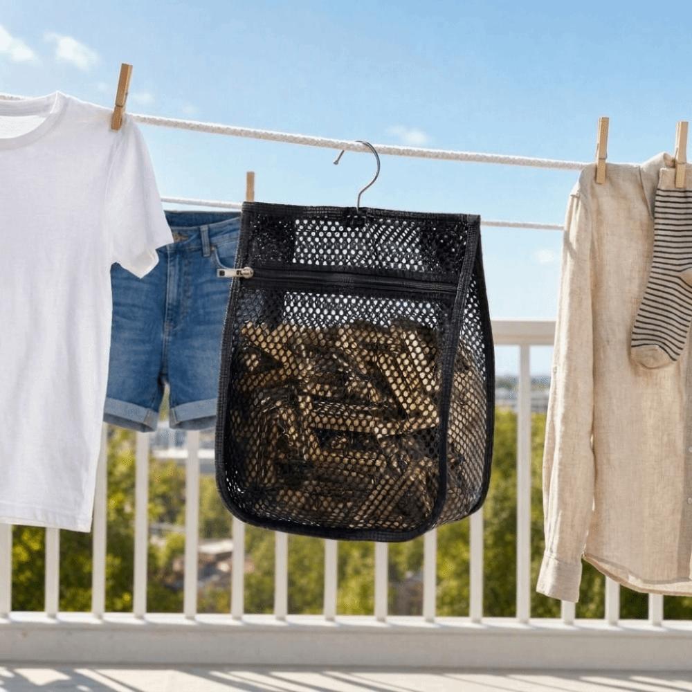 Large Capacity Mesh Clothespin Bag Zipper Closure Clothespin Hanging Bag for Home