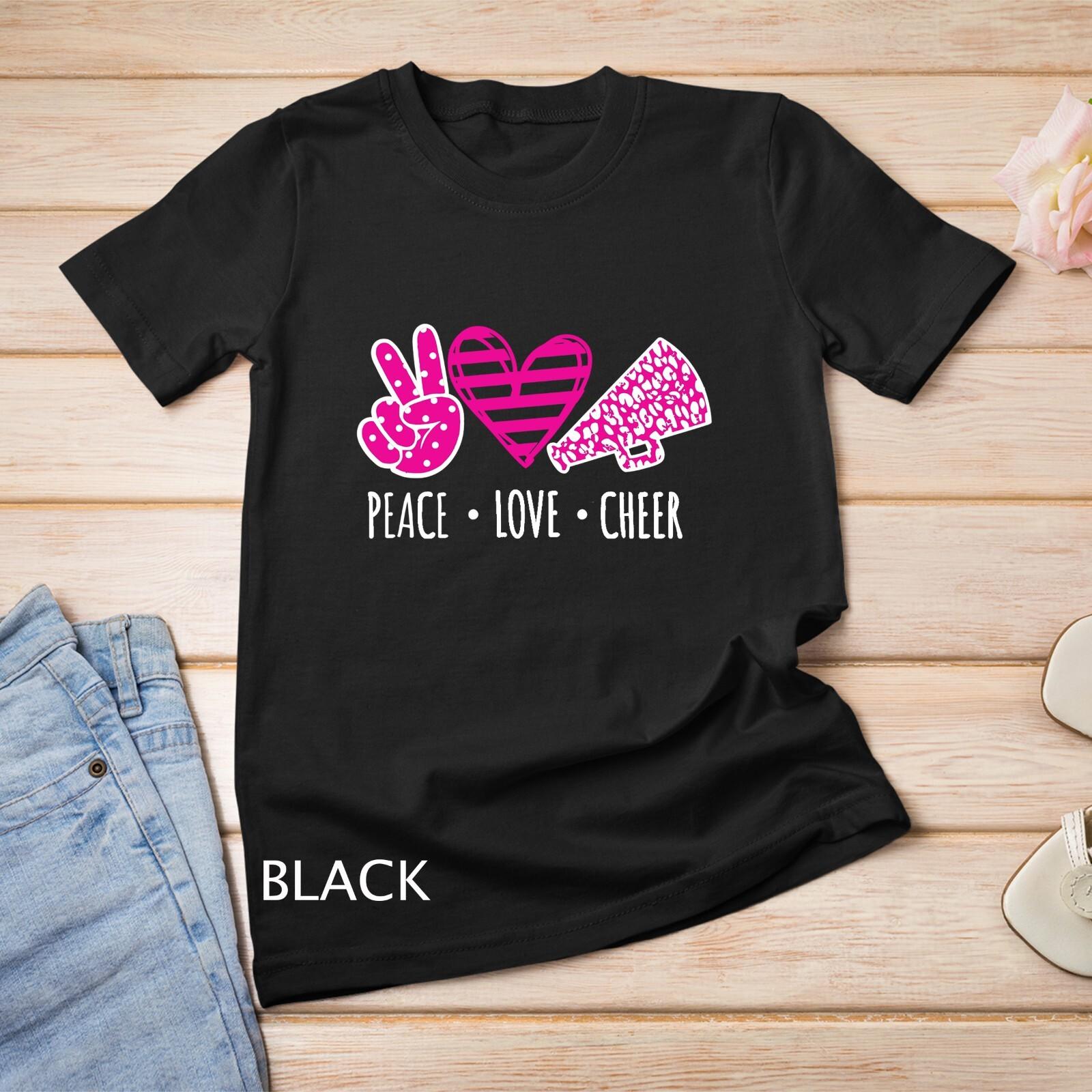 PEACE LOVE CHEER Cheerleader Teen Girls Funny Cheerleading Unisex T-Shirt Mens Womens Tees Top 3XL