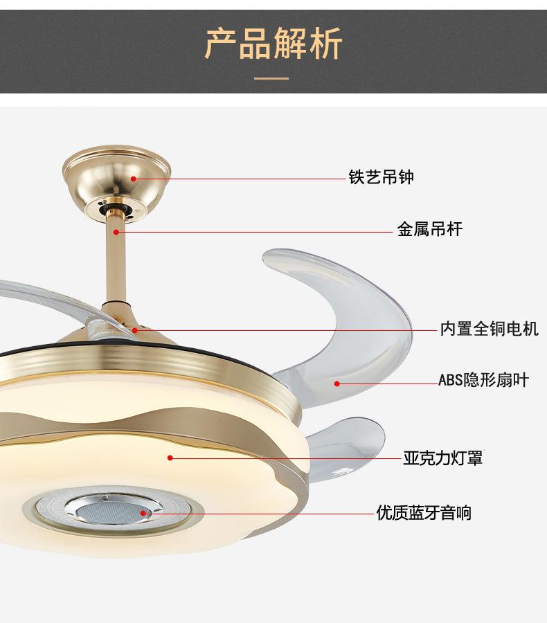 220V Invisible Leaf Ceiling Fan Light, Bedroom, Living Room, Dining Room, Study, with Remote Control Ventilation Pendant Light